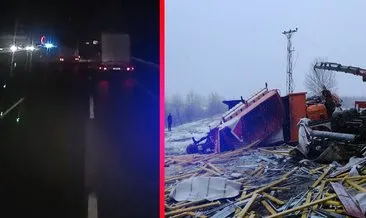 Düzce'de feci kaza!  TIR ve kar küreme aracı köprüden uçtu! 2 ölü #duzce