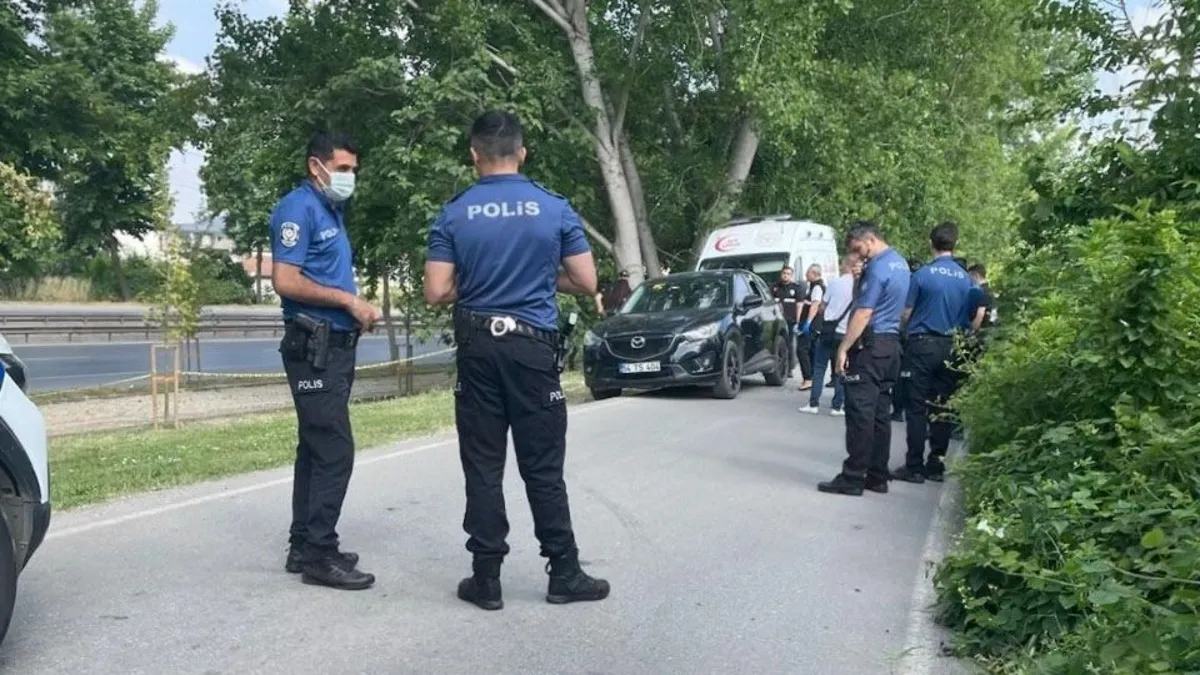 Sakarya'da park halindeki bir otomobilin içinde polis incelemesi yapılıyor.