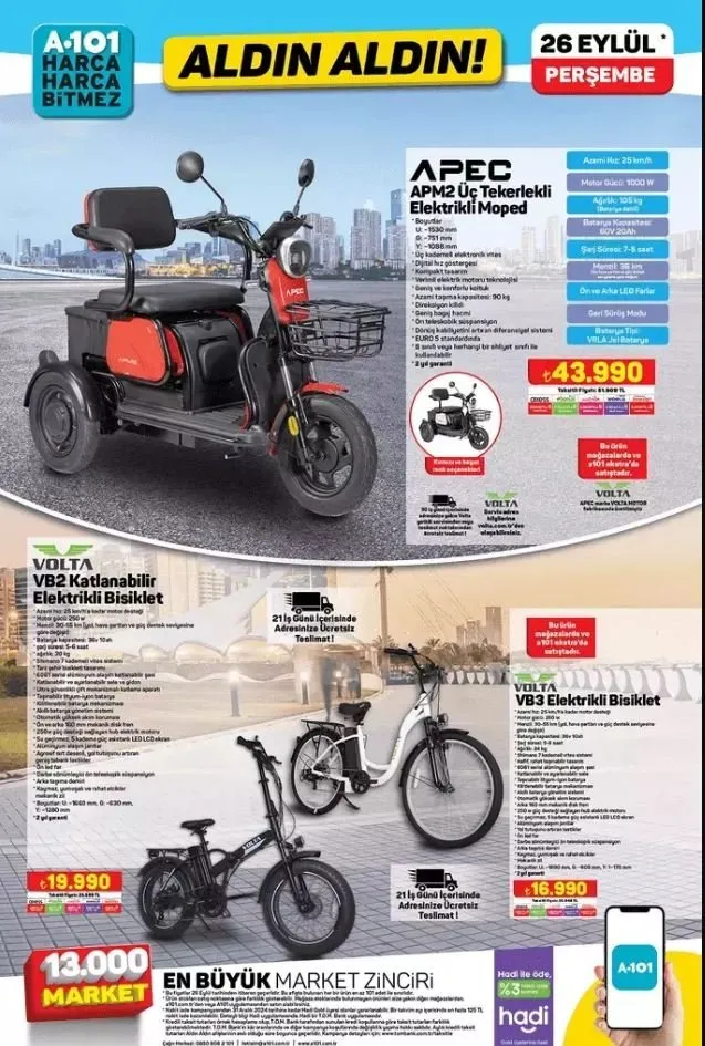 26 EYLÜL 2024 A101 KATALOĞU BURADA! Bu perşembe A101'de neler var? Moped, elektrikli bisiklet, karyola, yatak...