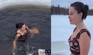 Güzel oyuncu Pelin Akil kendini buz gibi sulara bıraktı! Finlandiya tatilinde farklı deneyim!