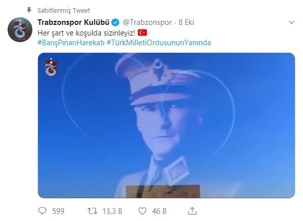 Futbol camiası, Barış Pınarı Harekatı için tek yürek oldu