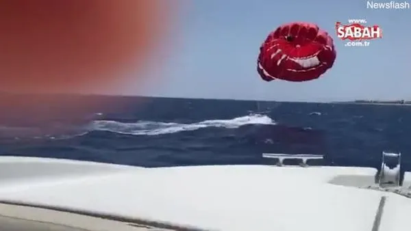 Denizde feci olay! Bilincini kaybeden paraşütlü kadına sürat teknesi çarptı | Video
