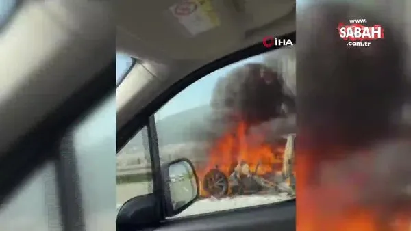 Lüks otomobil alev alev yandı, sürücü son anda canını kurtardı | Video