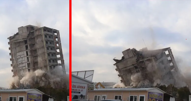 Hatay’da deprem etkisi yaşattı! 14 katlı binanın yerle bir olduğu anlar kamerada! 6 Şubat depremleri gibiydi
