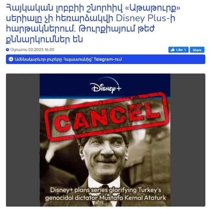 Ermeni lobisiyle ortak çalışan Disney’in Atatürk kararı için skandal sözler! Ermeni gazete Türk halkına hakaret yağdırdı!