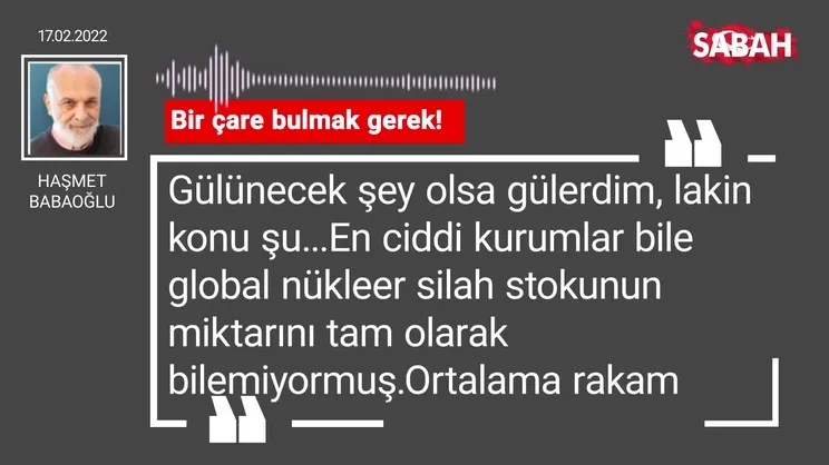 Haşmet Babaoğlu | Bir çare bulmak gerek!