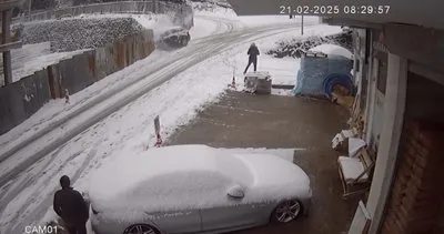Buzlu yolda kayan araç binanın zeminine düştü: 1 yaralı #trabzon