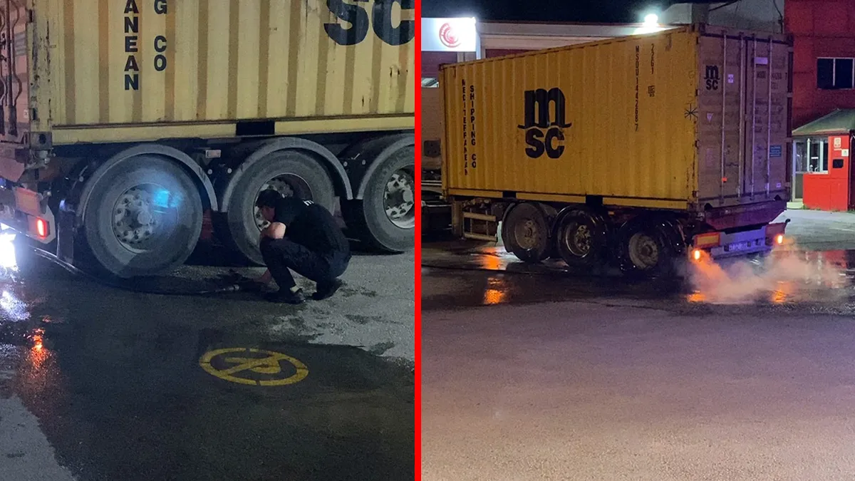 Bursa'da seyir halindeki TIR'ın alev aldığı an.