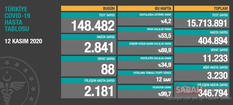 SON DAKİKA HABER: 12 Kasım Türkiye’de corona virüs vaka ve ölü sayısı kaç oldu? 12 Kasım korona tablosu! Sağlık Bakanlığı günlük son durum verileri