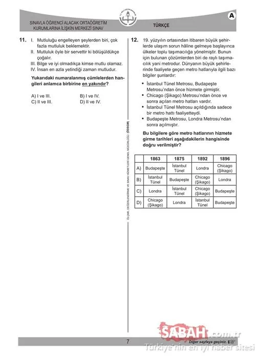 LGS çıkmış sorular 2018-2019 burada! Türkçe Matematik Fen Bilimleri ve Yabancı dil LGS sınav soruları ve cevapları!