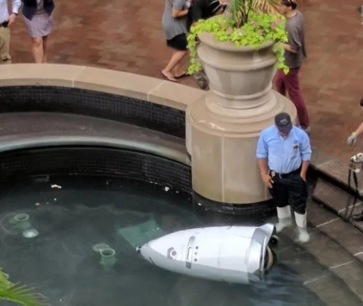 Güvenlik robotu işi kendini havuza atarak bıraktı!
