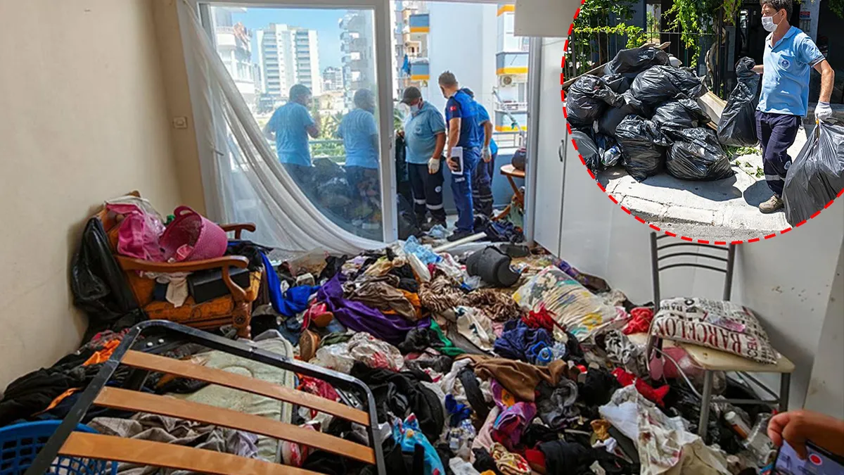 Mersin'de ekiplerin çöp evden çıkardığı atıklar
