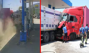 Hatay'da feci kaza! Şoförünü arı sokan TIR akaryakıt istasyonuna daldı: O anlar kamerada #denizli