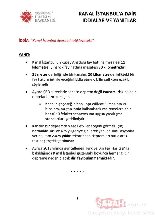 Cumhurbaşkanlığı İletişim Başkanlığı’ndan Kanal İstanbul’a dair iddialar ve yanıtlar