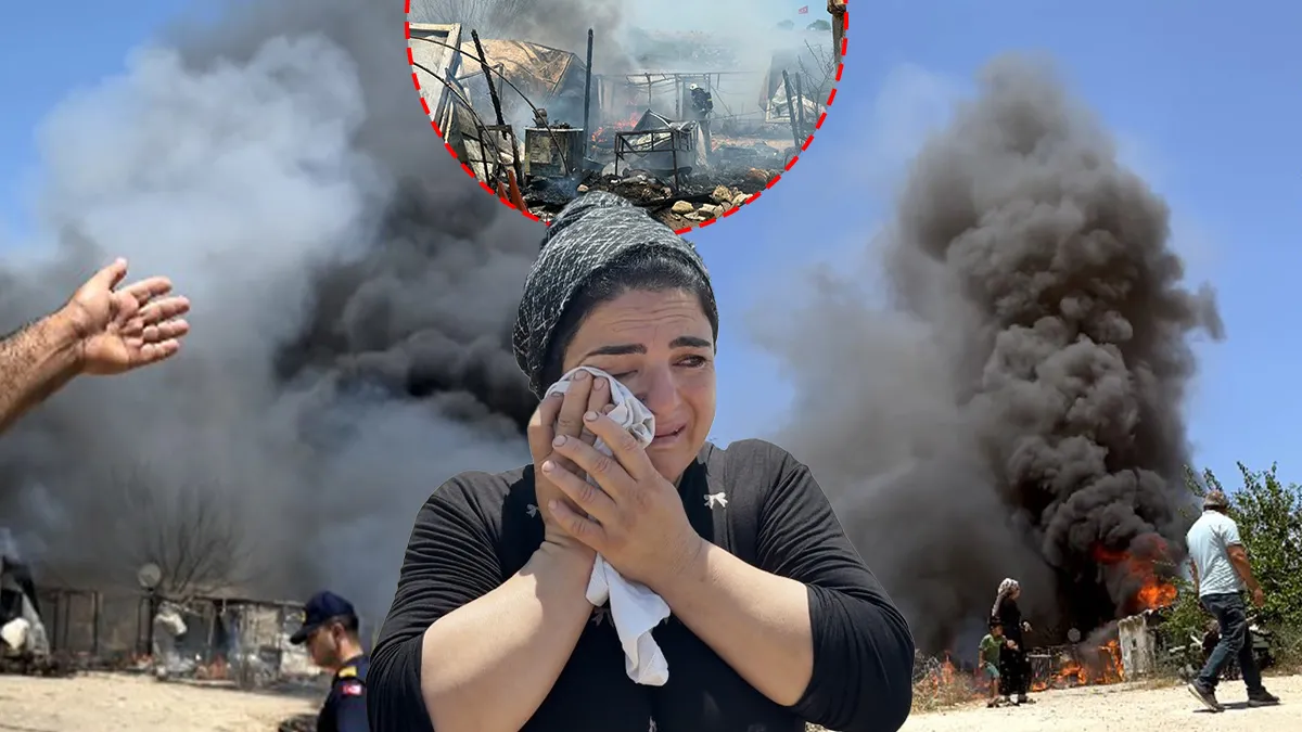 Antalya Serik'te yanan konteynerlerin genel görünümü