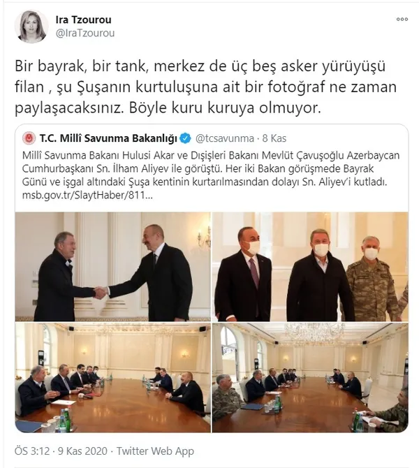 Kaçak Sevan Nişanyan’ın eşi Ira Tzourou Azerbaycan’ın zaferinden rahatsız oldu!