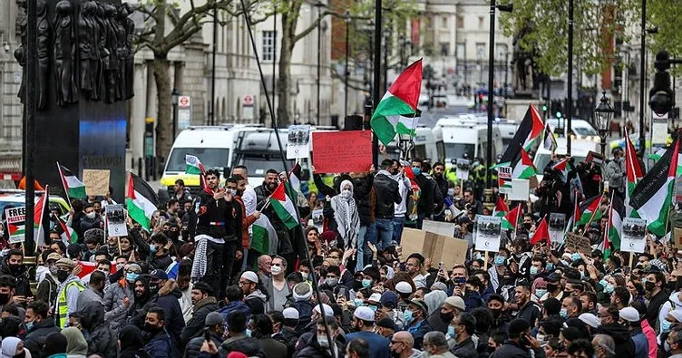 İngiltere sokağa döküldü! İşgalci İsrail’in Mescid-i Aksa saldırıları protesto edildi