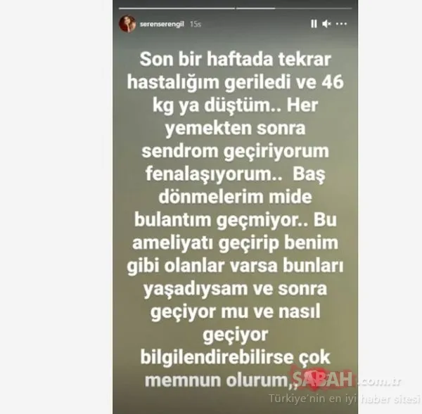 Son dakika: Hastalıkla boğuşan Seren Serengil son durumunu anlattı! Yeniden 46 kiloya düşen Seren Serengil yardım çağrısında bulunmuştu...