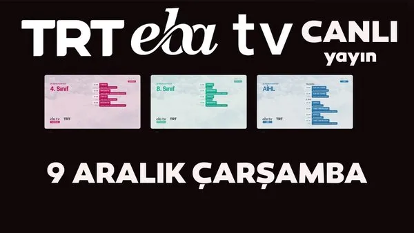TRT EBA TV izle! (9 Aralık Çarşamba) Ortaokul, İlkokul, Lise dersleri 'Uzaktan Eğitim' canlı yayın: EBA TV ders programı | Video
