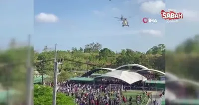 Tayland’da hediye dağıtan helikopter etkinlik çadırını devirdi: 8 yaralı | Video