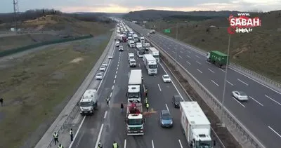 Kuzey Marmara Otoyolu’nda otomobil ile tır çarpıştı, oluşan araç kuyruğu böyle görüntülendi | Video