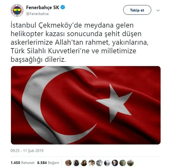 Futbol camiasından Çekmeköy'de şehit olan askerlerimiz için taziye mesajları