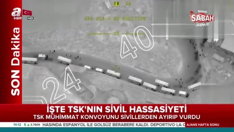 Afrin'e giden sivillerin yer aldığı ve TSK'nın müdahale etmediği konvoyun görüntüsü