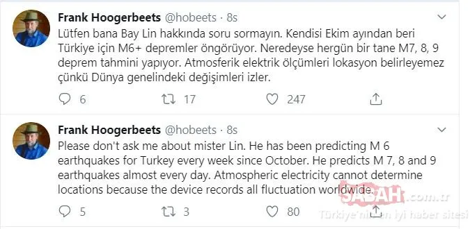 Dünyaca ünlü deprem uzmanı Frank Hoogerbeets Türkçe tweet attı ve uyardı! ‘Ekim ayından beri Türkiye’de…”
