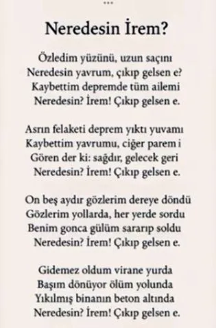 Depremde kaybolan kız İrem