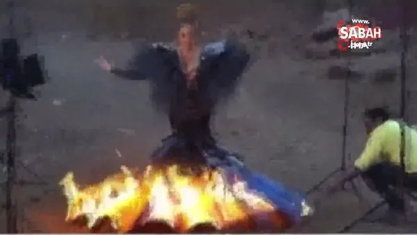 Fotoğraf çekiminde mankenin elbisesi yandı | Video