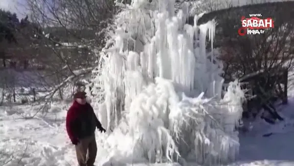 Tokat'ta patlayan su borusu buzdan ağaca dönüştü | Video