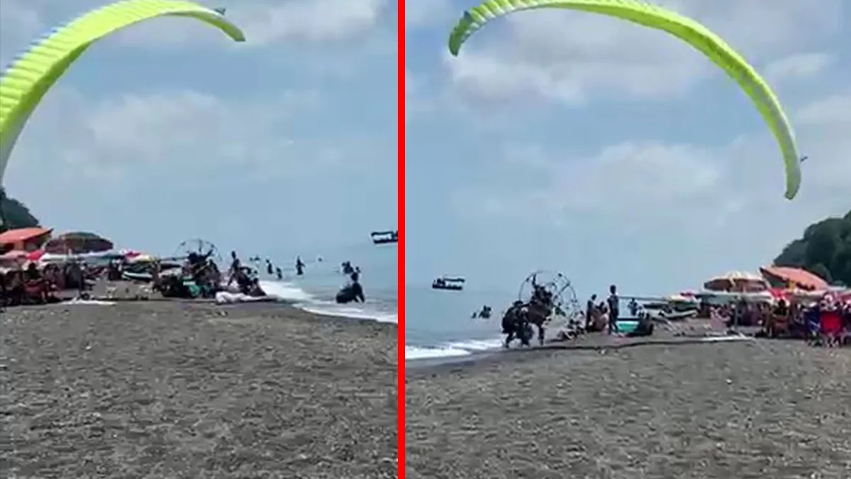 Akçakoca'da yamaç paraşütü kazası sonrası plajda oluşan panik anı