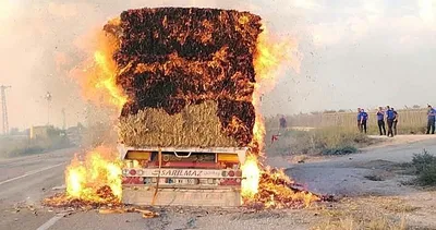 Anız yangını TIR'daki samanları yaktı #osmaniye