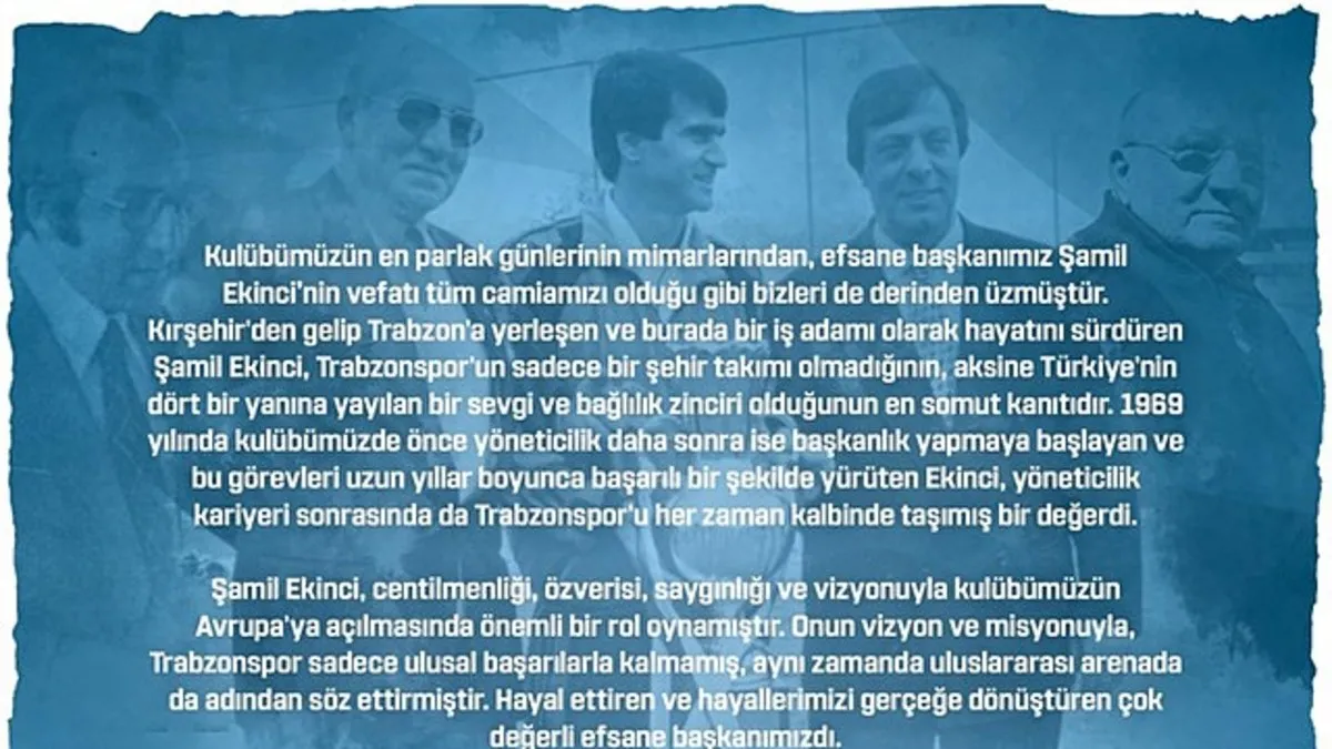 Şenol Güneş'ten Şamil Ekinci için taziye mesajı