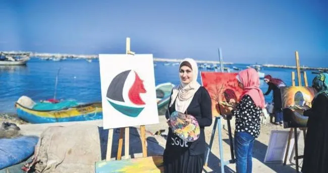 Filistinli kadınlar ‘özgürlük filosu’ için resim yaptı