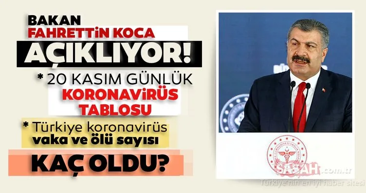 SON DAKİKA - 20 Kasım 2020 Türkiye’de koronavirüs vaka ve ölü sayısı kaç oldu? 20 Kasım korona tablosu! Sağlık Bakanlığı günlük son durum tablosu