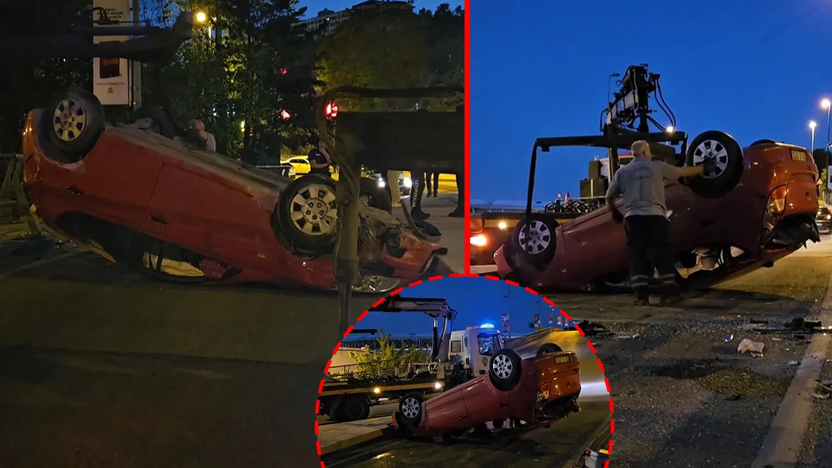Şişli'de kaza yapan otomobilin olay yerindeki görüntüsü