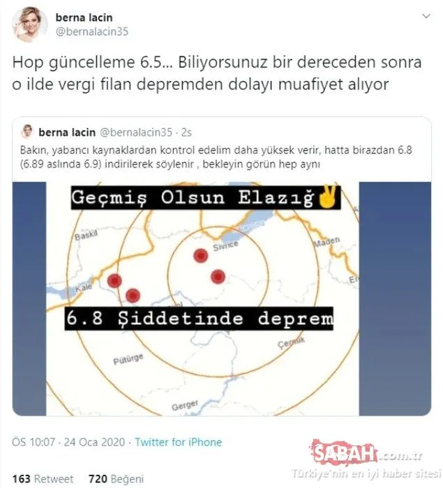 Berna Laçin’in Elazığ depremi tweet’ine tepkiler sürüyor! Mevlüt Tezel: Berna Laçin gibi devri kapanınca ne yapacağını bilemeyip Twitter muhalifi olanlar...