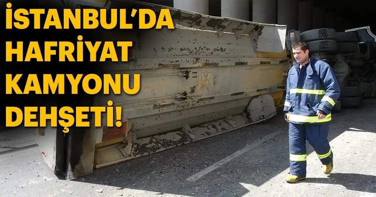 İstanbul’da hafriyat kamyonu devrildi
