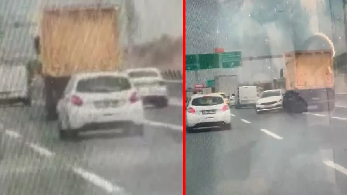 Başakşehir’de korku dolu anlar! Tır otomobili önüne katıp metrelerce sürükledi