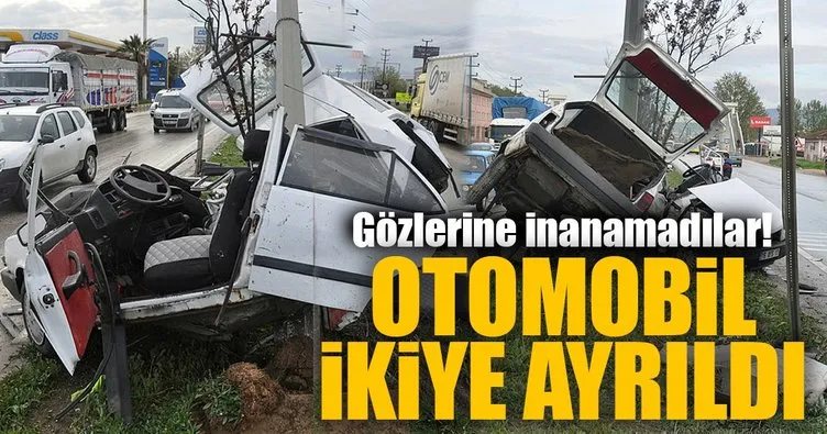 Bursa’da direğe çarpıp, ikiye ayrılan otomobilin sürücüsü hayatı kaybetti