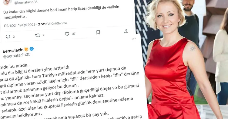 Berna Laçin’den çirkin söylem! Din dersini hedef aldığı paylaşımına tepki yağdı!