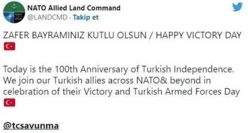 30 Ağustos Zafer Bayramı mesajı Yunanistan’ı çıldırtmıştı! NATO Türkiye paylaşımını sildi