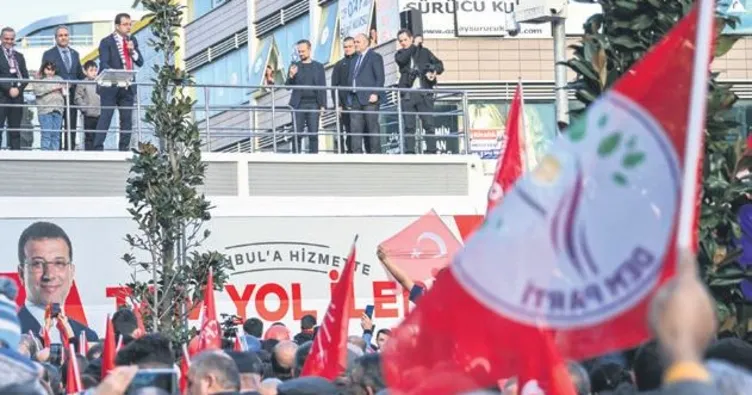 İmamoğlu’nun mitinginde DEM bayrakları