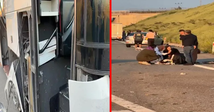 Bursa’da feci kaza! Otobüs bariyerlere çarptı: Muavin kopan kapıdan düşerek yola savruldu!
