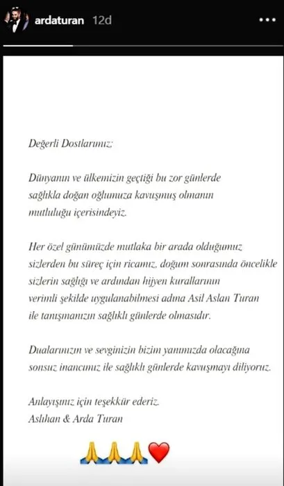 Arda Turan ile Aslıhan Doğan Turan’ın ikinci bebekleri Asil Aslan dünyaya geldi!