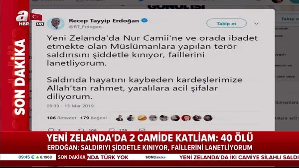 Cumhurbaşkanı Erdoğan'dan Yeni Zelanda'da 2 camide yapılan katliam ile ilgili açıklama!