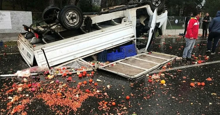 Köyceğiz’de domates yüklü kamyonet takla attı