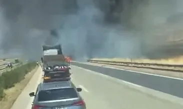 Seyir halindeki tır alev alev yandı