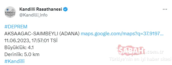 Son dakika Adana’da şiddetli deprem! Çevre illerde de hissedildi! AFAD ve Kandilli Rasathanesi son depremler listesi ile az önce Adana’da deprem mi oldu?